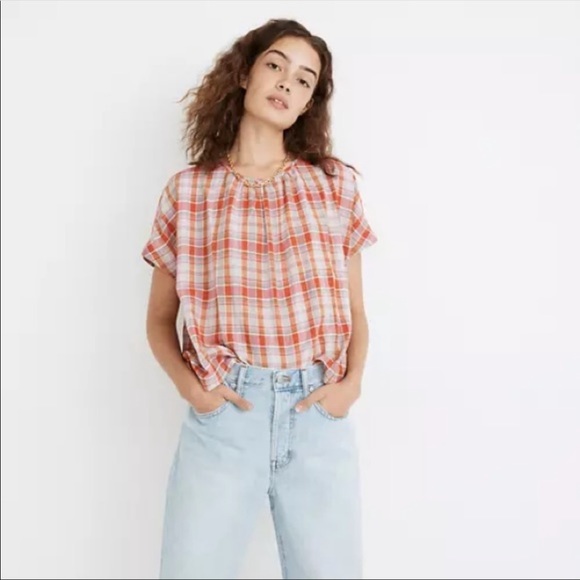 Madewell Tops - NEW Madewell Plaid Shirred Neck Boxy Top